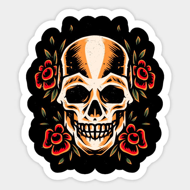 Skull Old School Tattoo Style Illustration Sticker by Foxxy Merch
